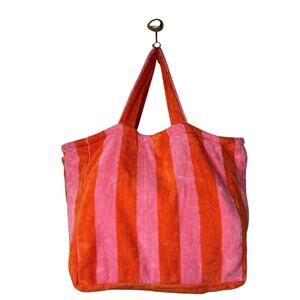 Mark & Graham Cabana Terry Beach Tote Bag Pink Orange Striped Pool Towel Swim